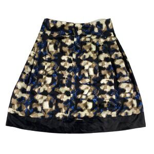 Dana Buchman Skirt Printed Silk Black Blue Brown size 4